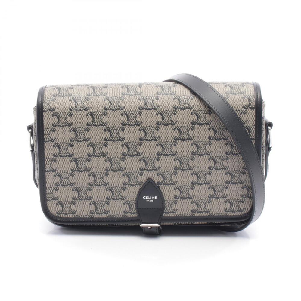 Celine Folco Messenger Triomphe Shoulder Bag Canvas Leather Beige Black - Picture 1 of 6